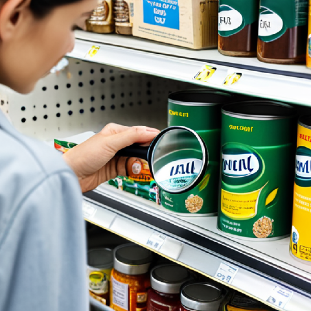 **
"A person carefully examining a product label with a magnifying glass, looking for misleading information. Background: A supermarket shelf filled with products making environmental claims. Focus on the detail and skepticism. safe for work, appropriate content, fully clothed, professional, natural proportions, well-formed hands"
**
