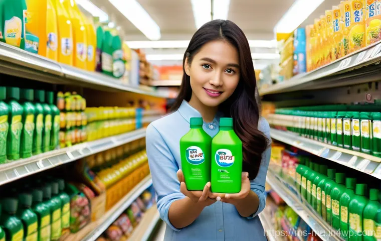 그린워싱의 실태와 소비자의 역할 - **Prompt:** A young adult Malaysian woman in her late 20s, wearing modest casual attire, stands in a...