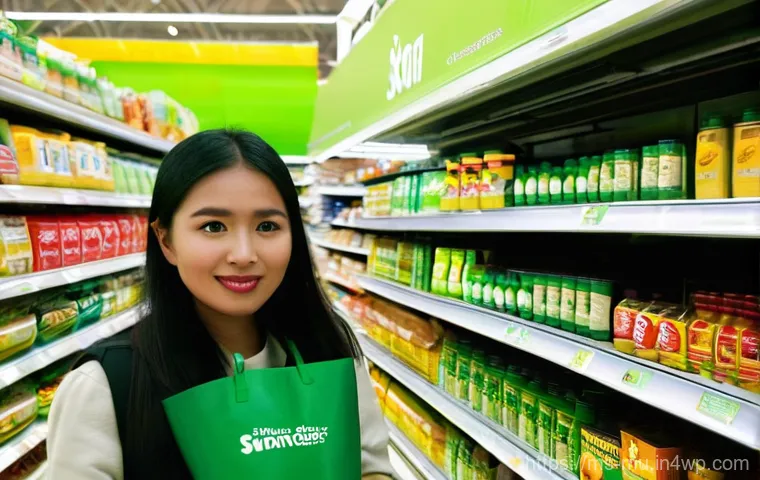 그린워싱과 소비자 신뢰 회복 전략 - **Greenwashing Deception in a Malaysian Supermarket**
A brightly lit, bustling Malaysian superma...
