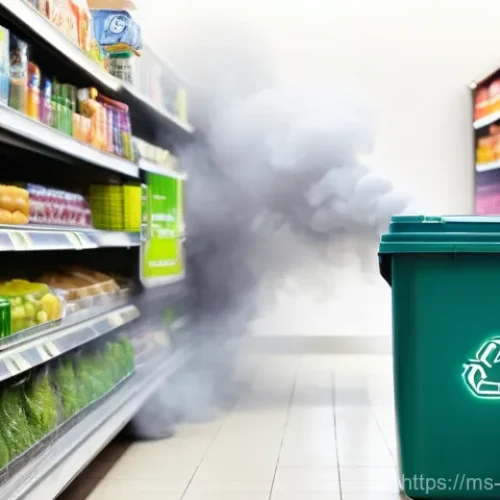 Home 1 그린워싱과 투명성의 중요성 - **Greenwashing Deception in a Malaysian Supermarket**
A realistic, slightly satirical image set ...