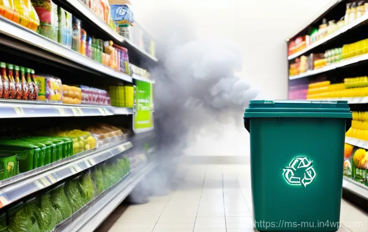 그린워싱과 투명성의 중요성 - **Greenwashing Deception in a Malaysian Supermarket**
A realistic, slightly satirical image set ...